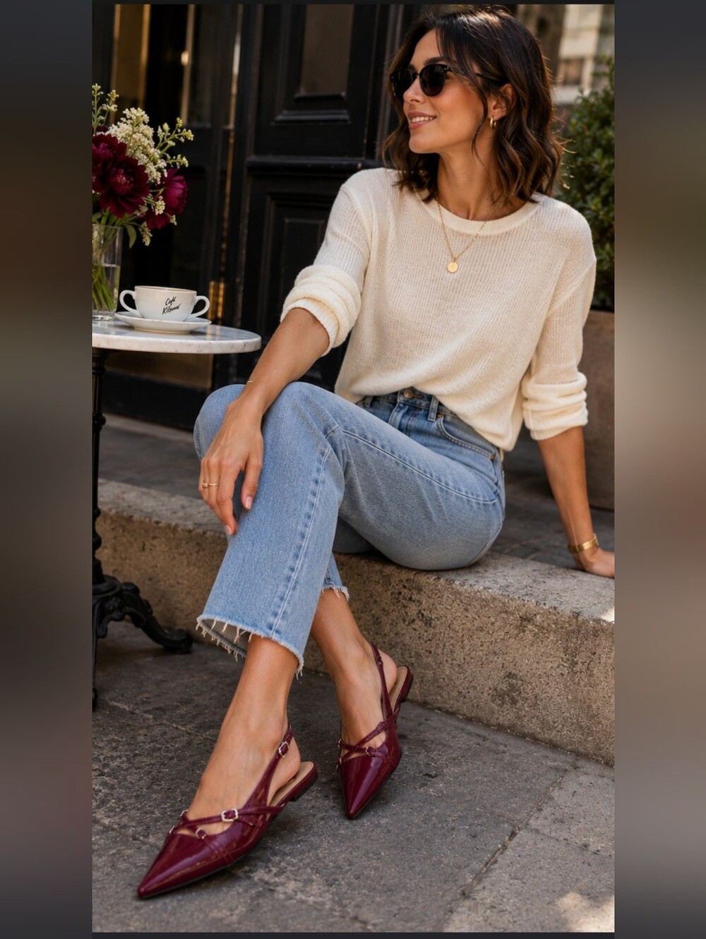 ShoeDazzle Athina Burgundy Patent Pointed Toe Strappy Slingback Flats Size 12